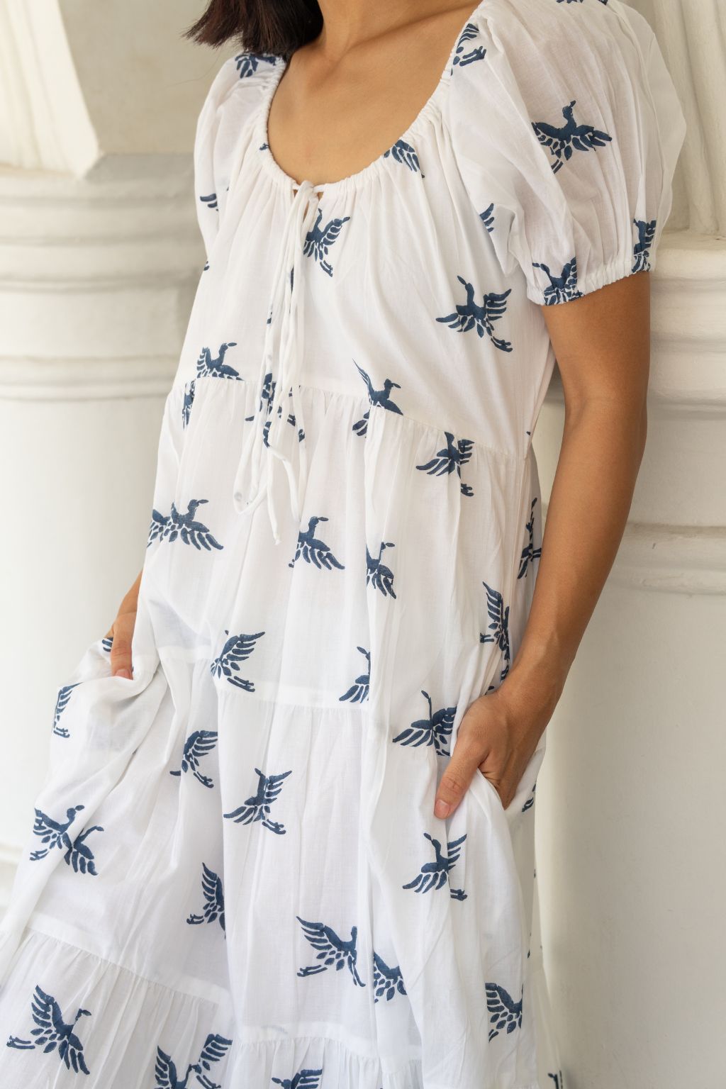 Block print dress with pockets