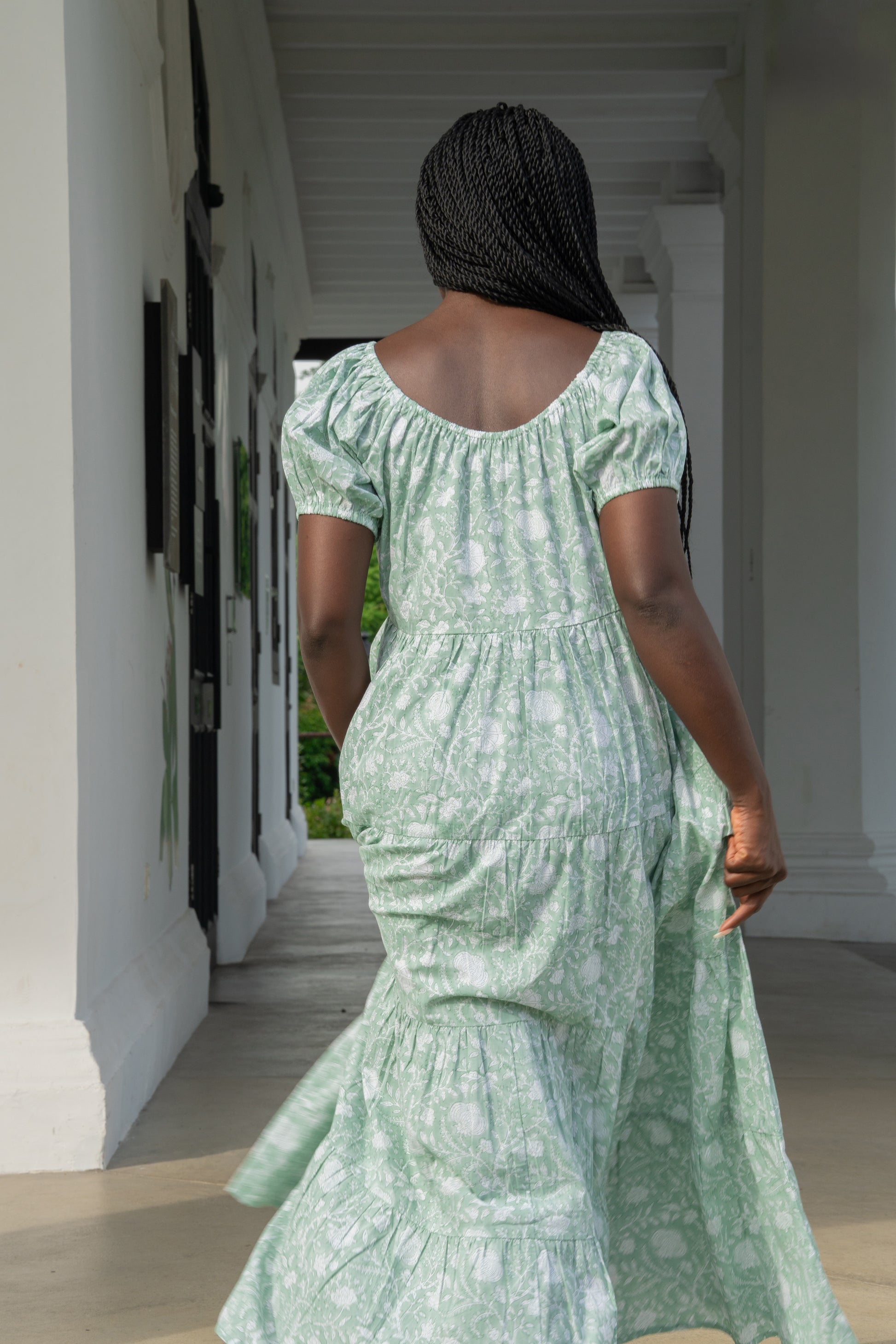 Pale Mint Green Indian Floral Block Print Maxi