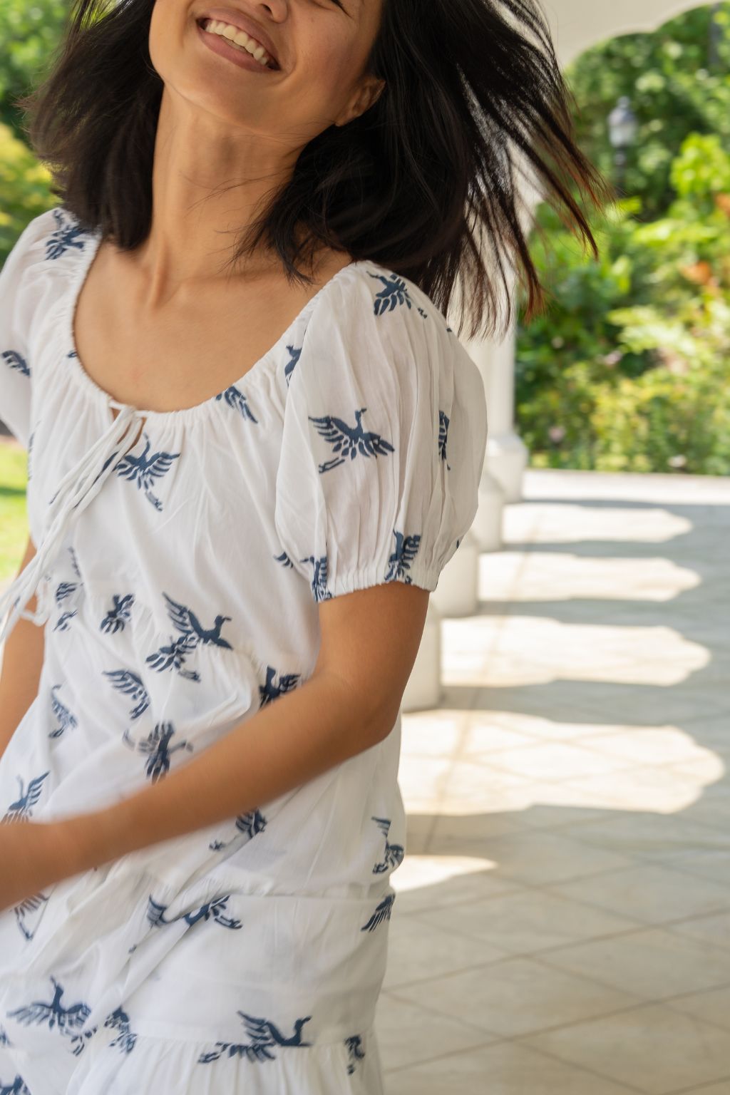 Block print dress nautical navy