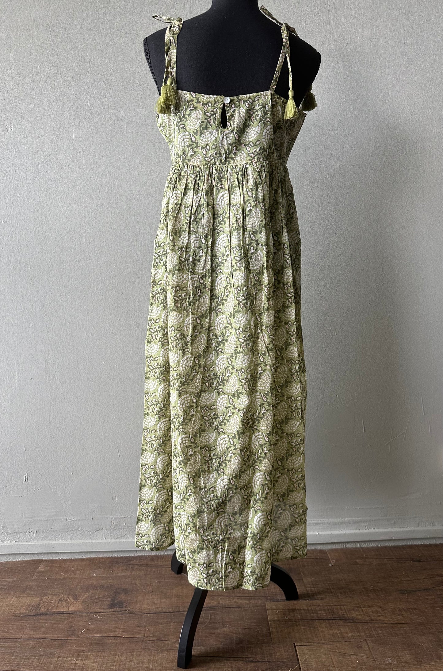 Jade Green Floral Indian Cotton Cami Dress