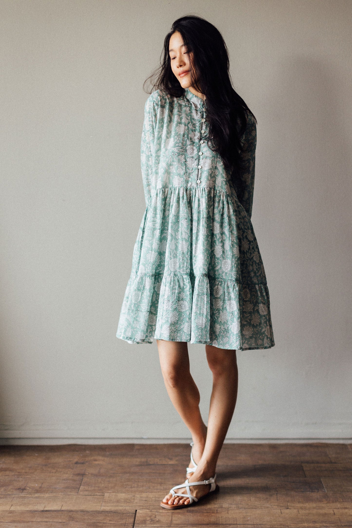 Lily Mini Short Cotton Dress - Sea Green