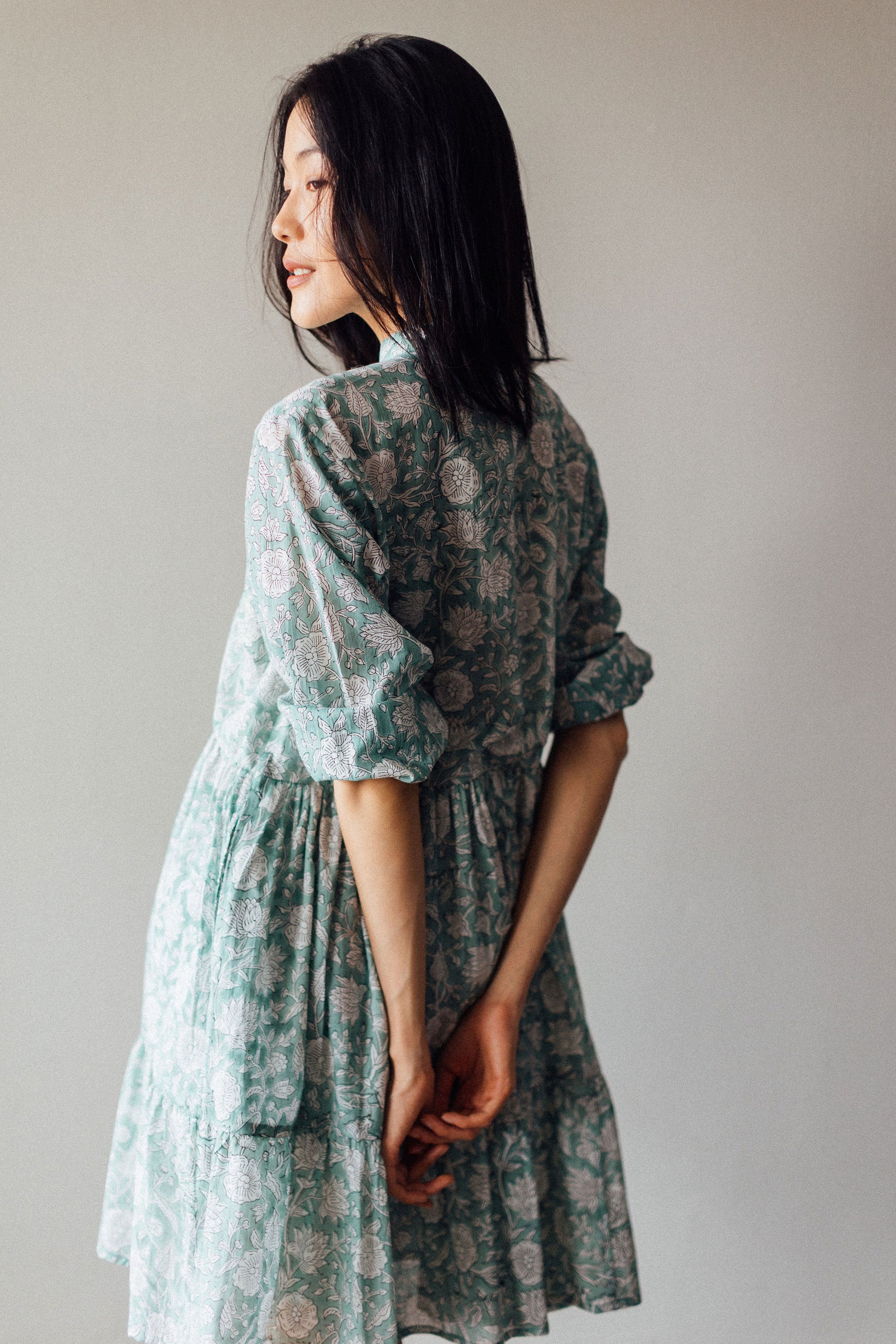 Back View of Block Printed Cotton Dress.
