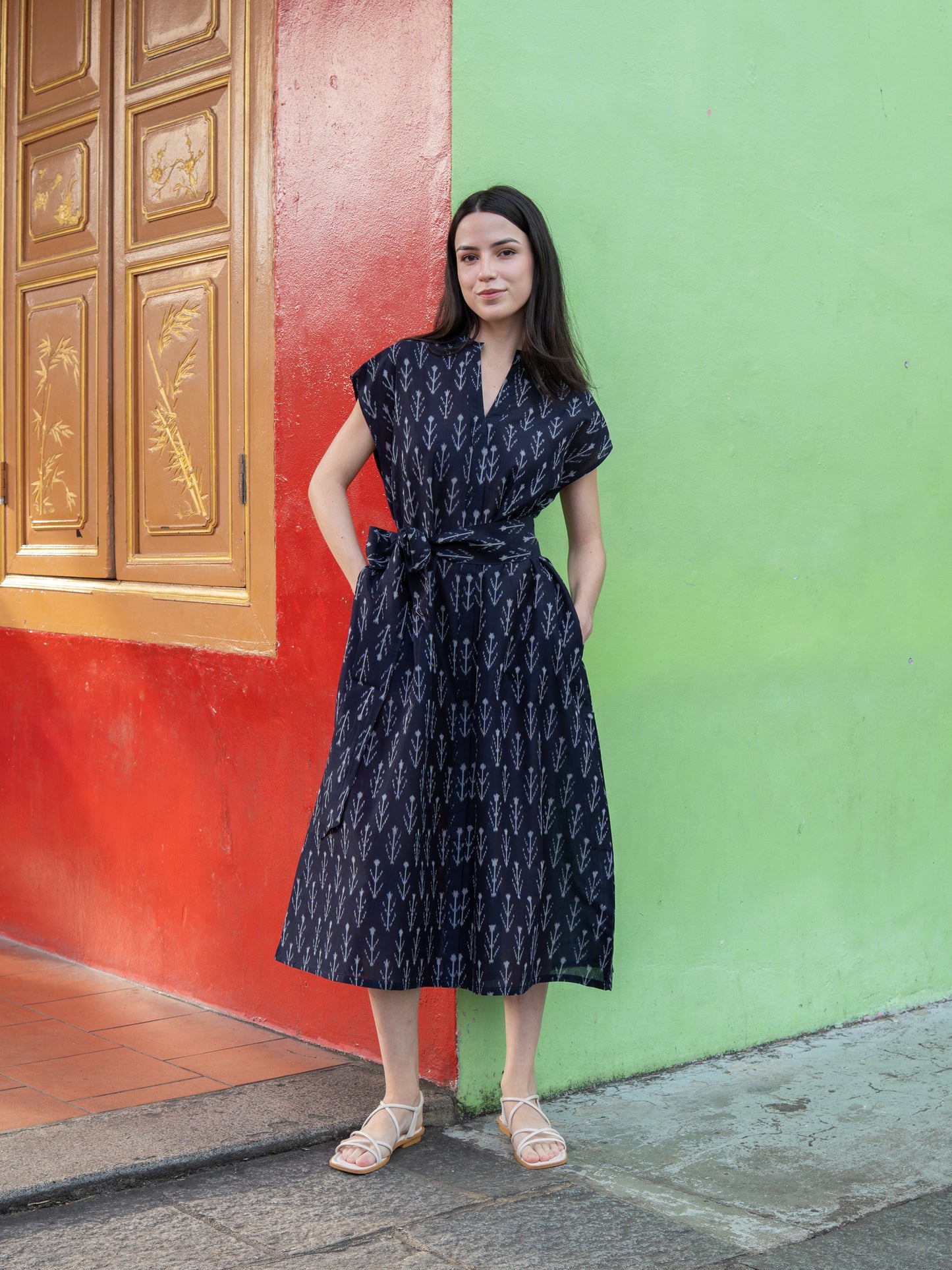 Free style black and white ikat dress