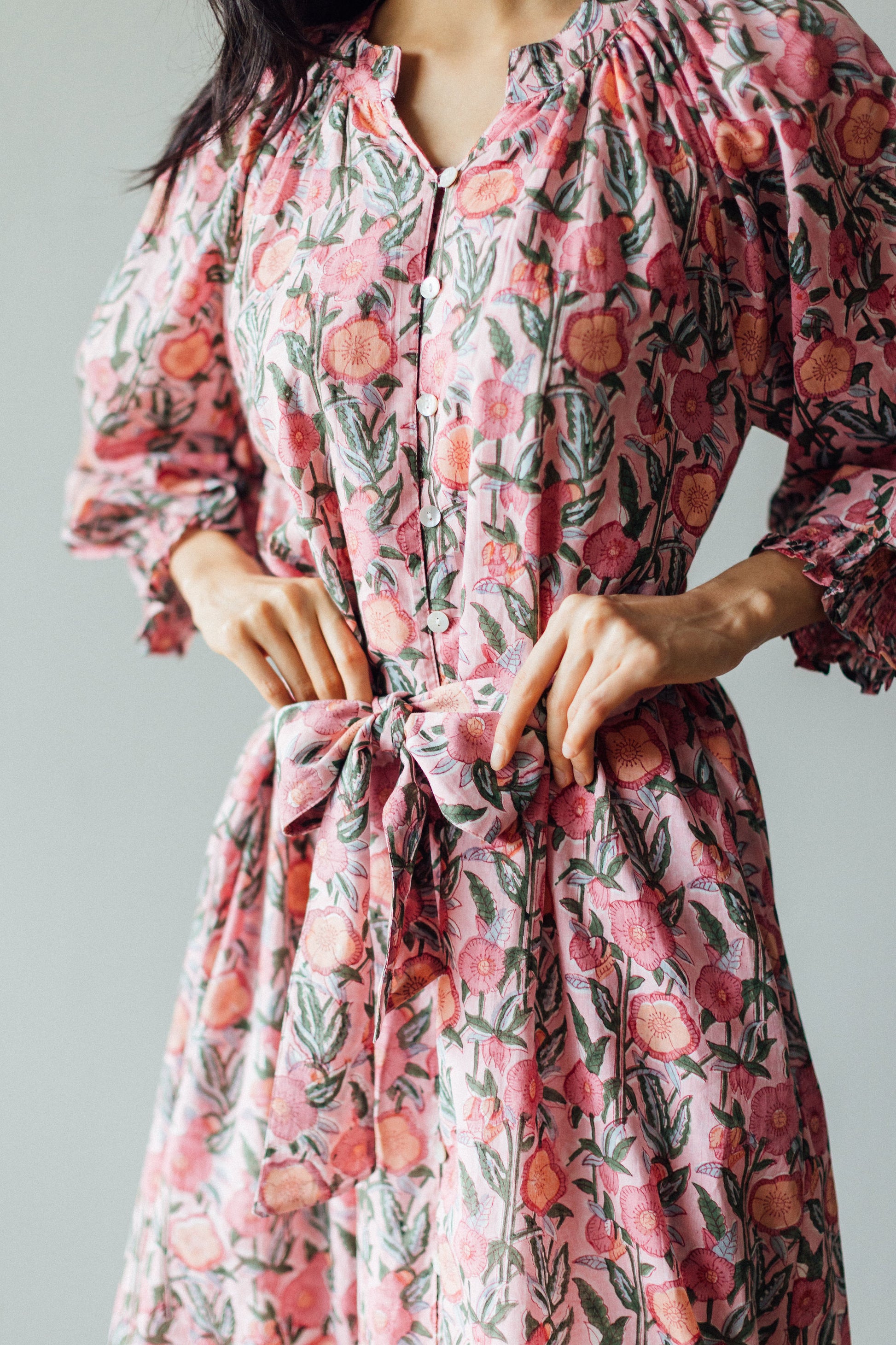 Richmond Cotton Midi Hand Block Printed Dress with Belt