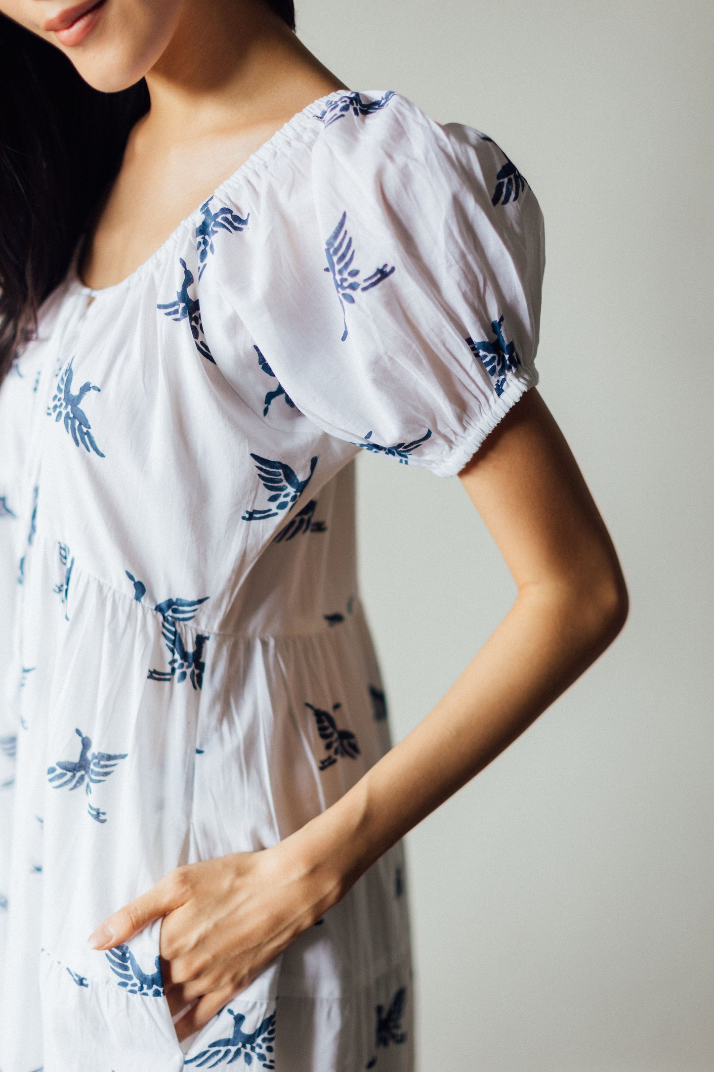 Block printed midi dress with pockets
