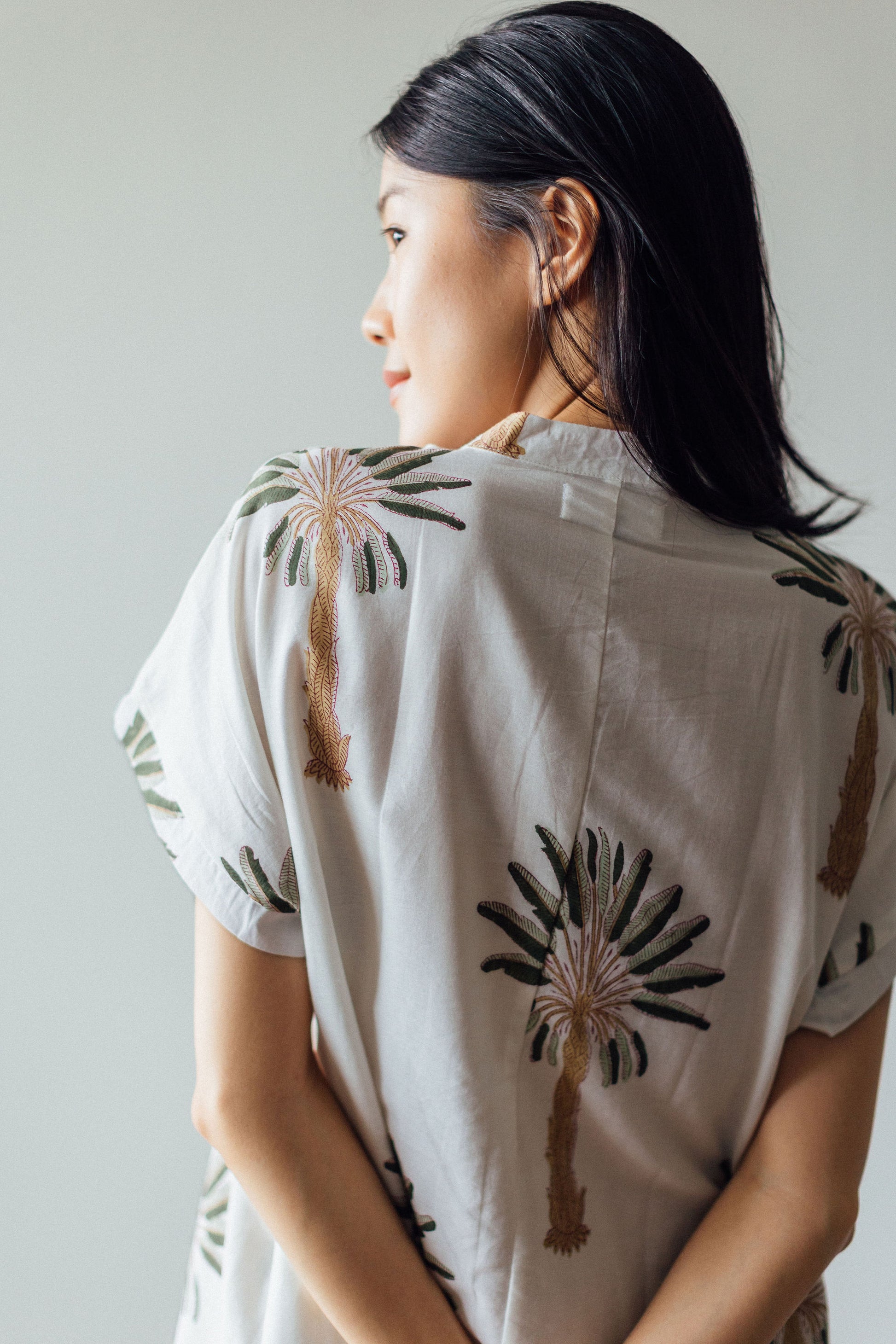 Breathable Cotton Mini Dress with Palm Print