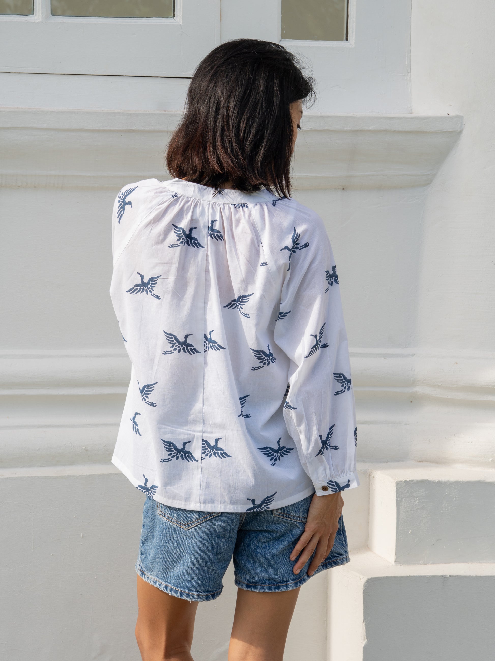 Brompton Top Nautical Navy Block Print