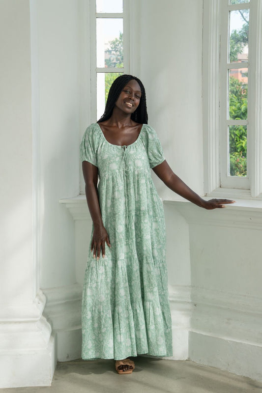 Byron Bay Block Print Maxi Dress - Mint