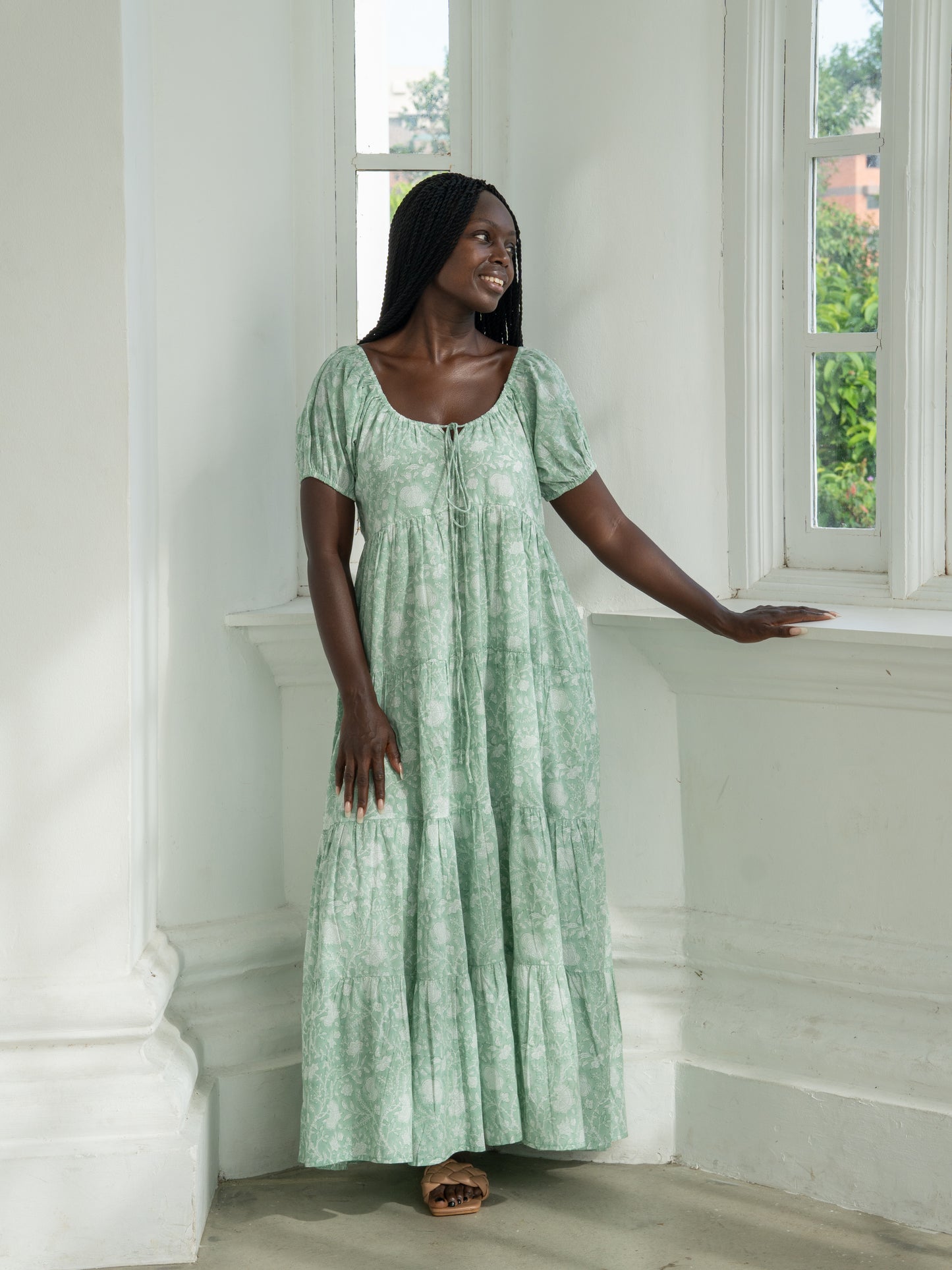 Byron Bay Maxi Dress in Pale Mint Green Floral Print