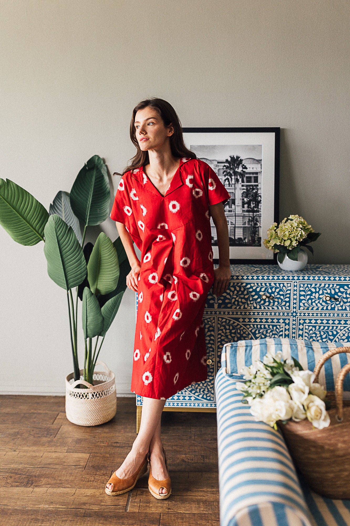 Ikat Kaftan Dress made of hand woven ikat