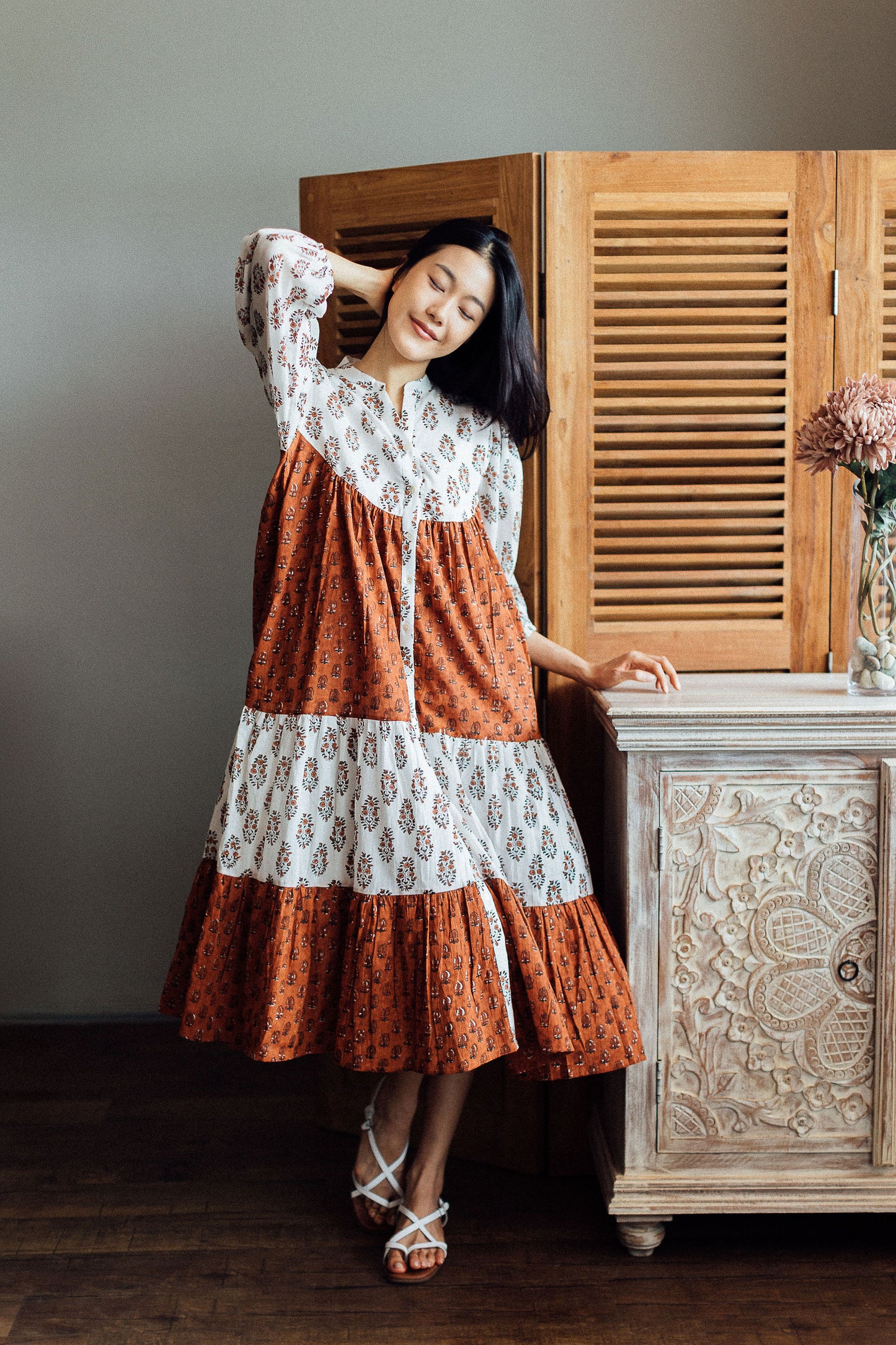 Lined cotton print dress. All day dress