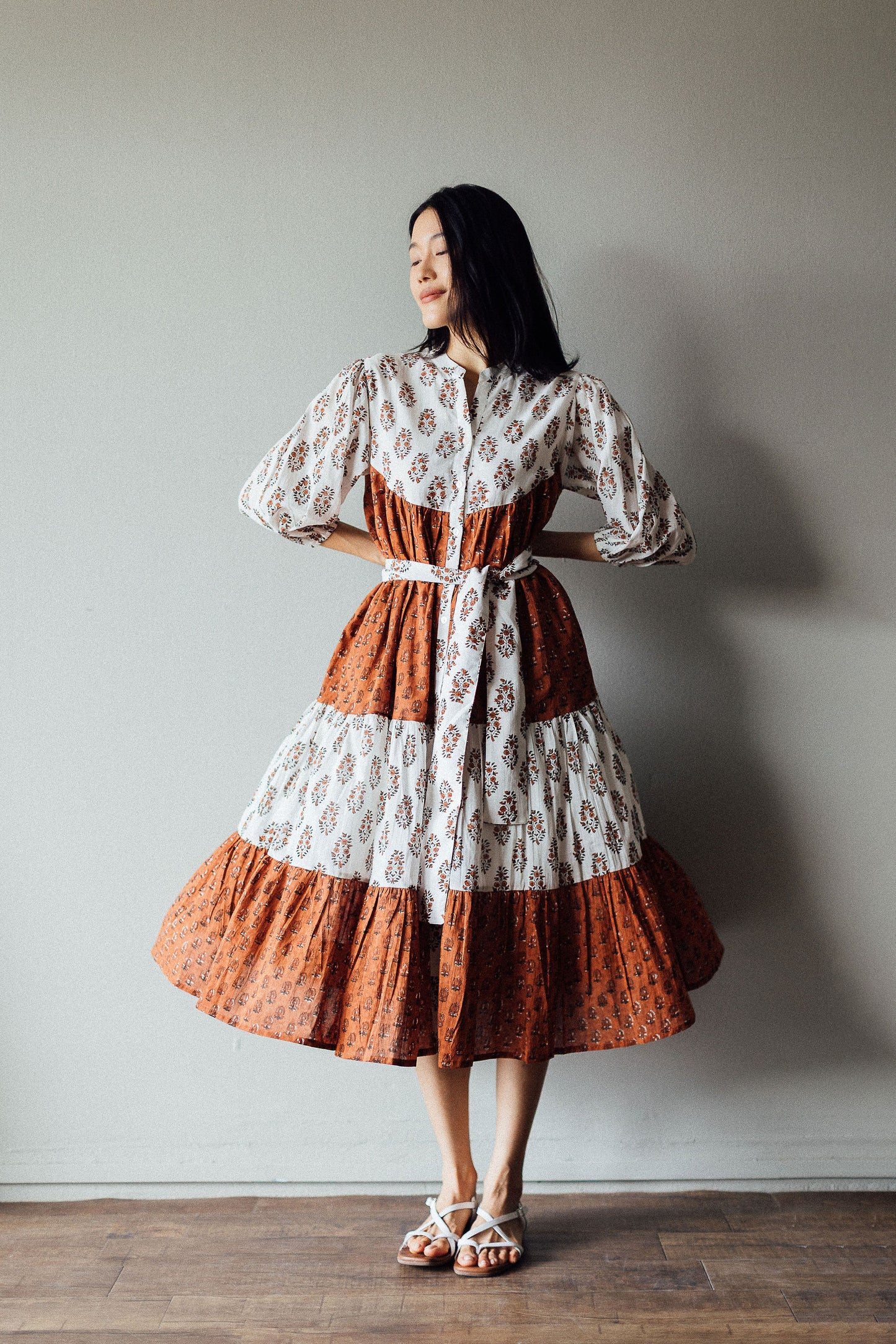 Caramel Midi Dress with Belt