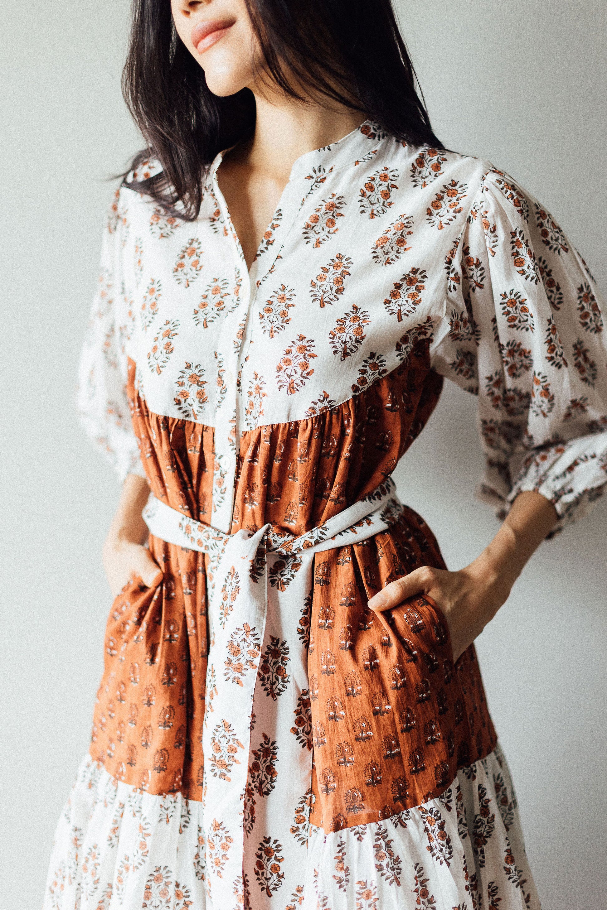Block Printed Cotton Dress with Pockets