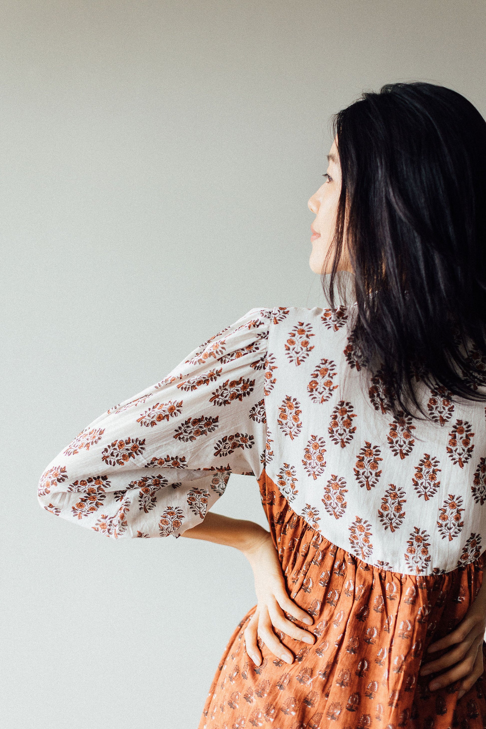 Back Yoke of Tiered Midi Dress