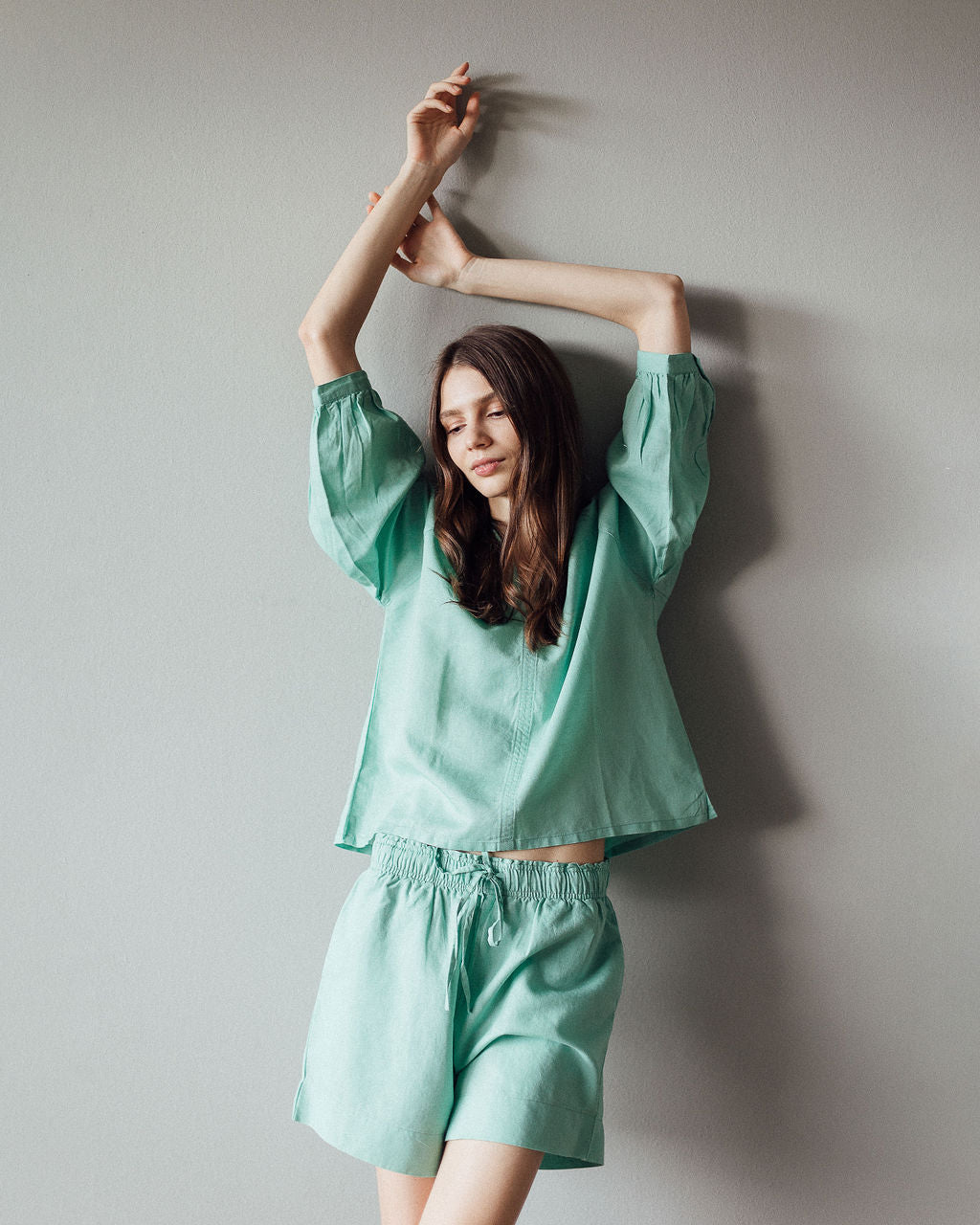 Sloane Women's Shorts & Top Set - Jade Green Cotton Linen
