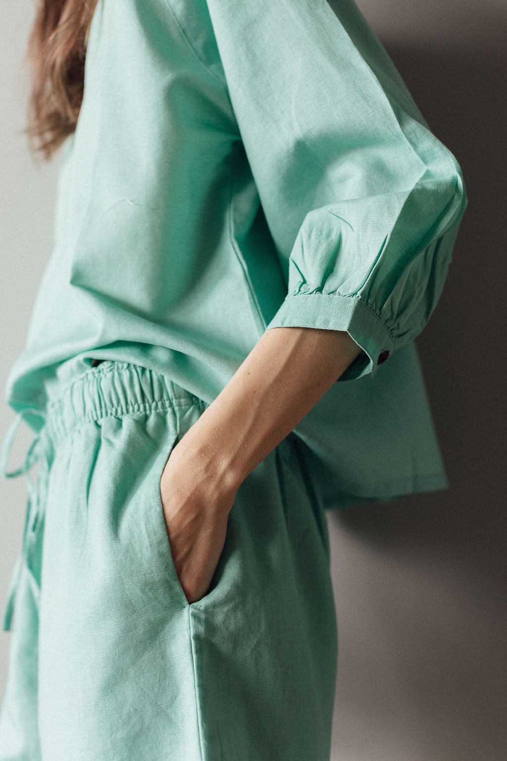 Sloane Women's Shorts & Top Set - Jade Green Cotton Linen