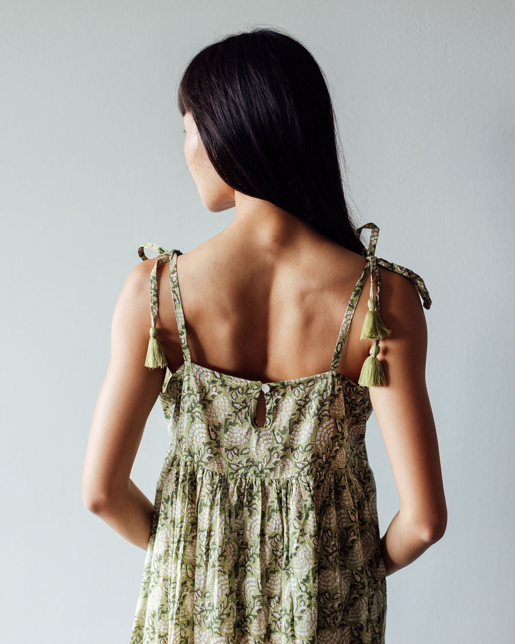 Jade Green Floral Indian Cotton Cami Dress