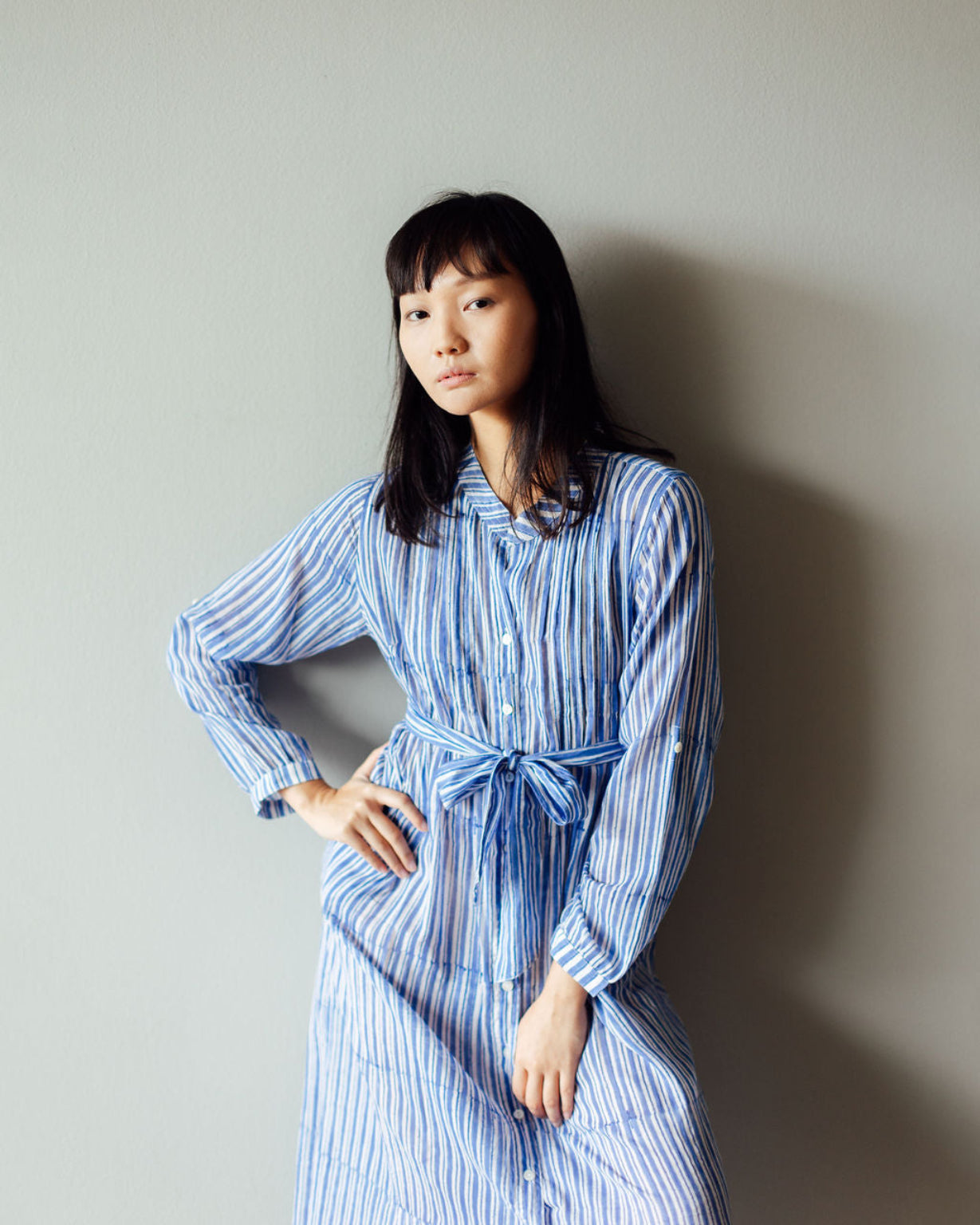 azure blue cotton midi dress