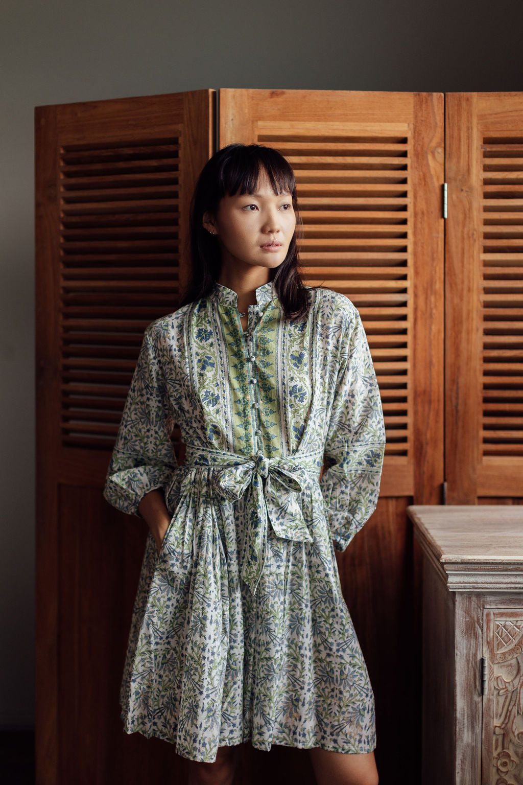 indian block print mini dress with pockets