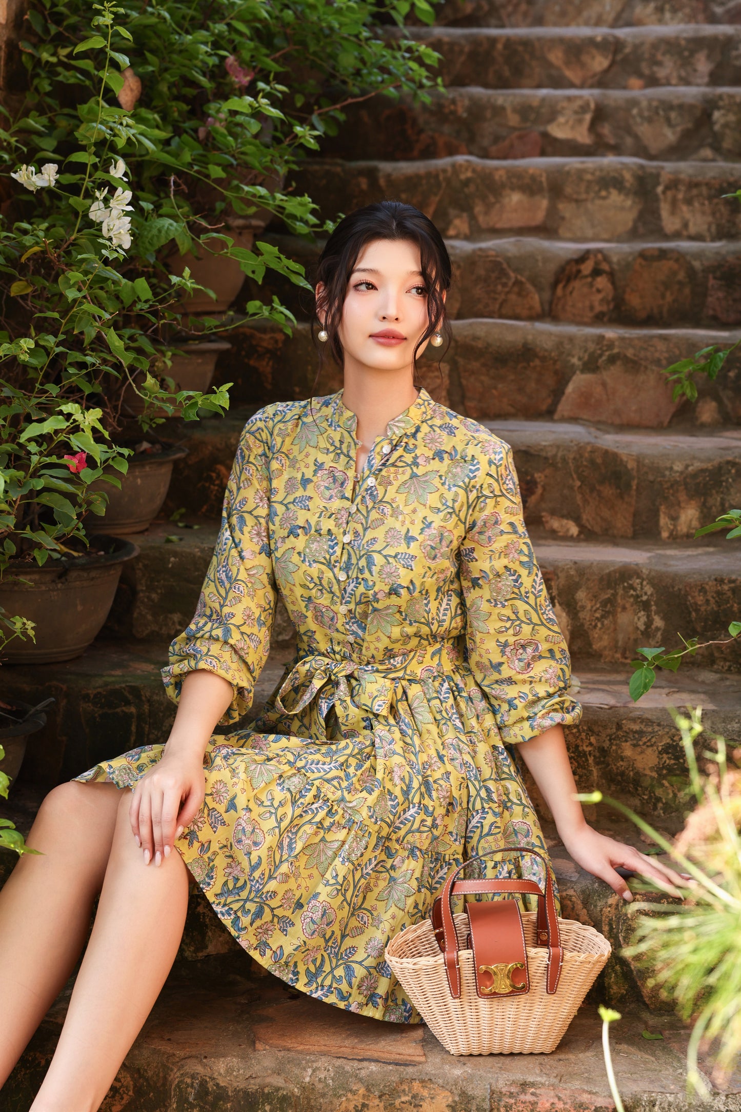 Floral block print dress