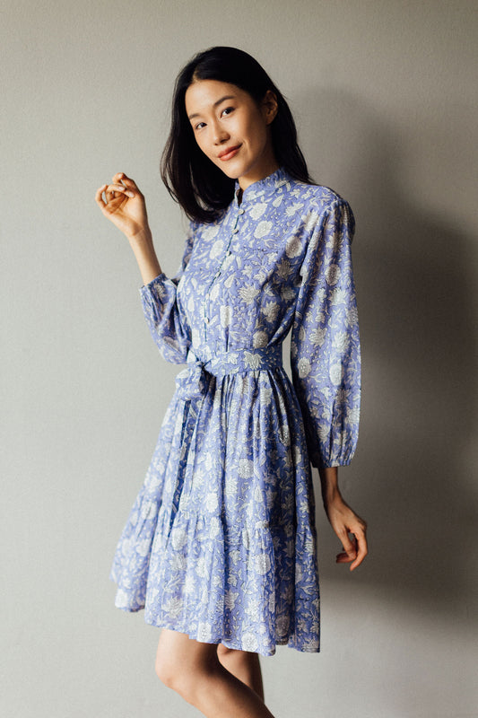 Artful House Lily Mini Short Cotton Dress - Lavender Blue