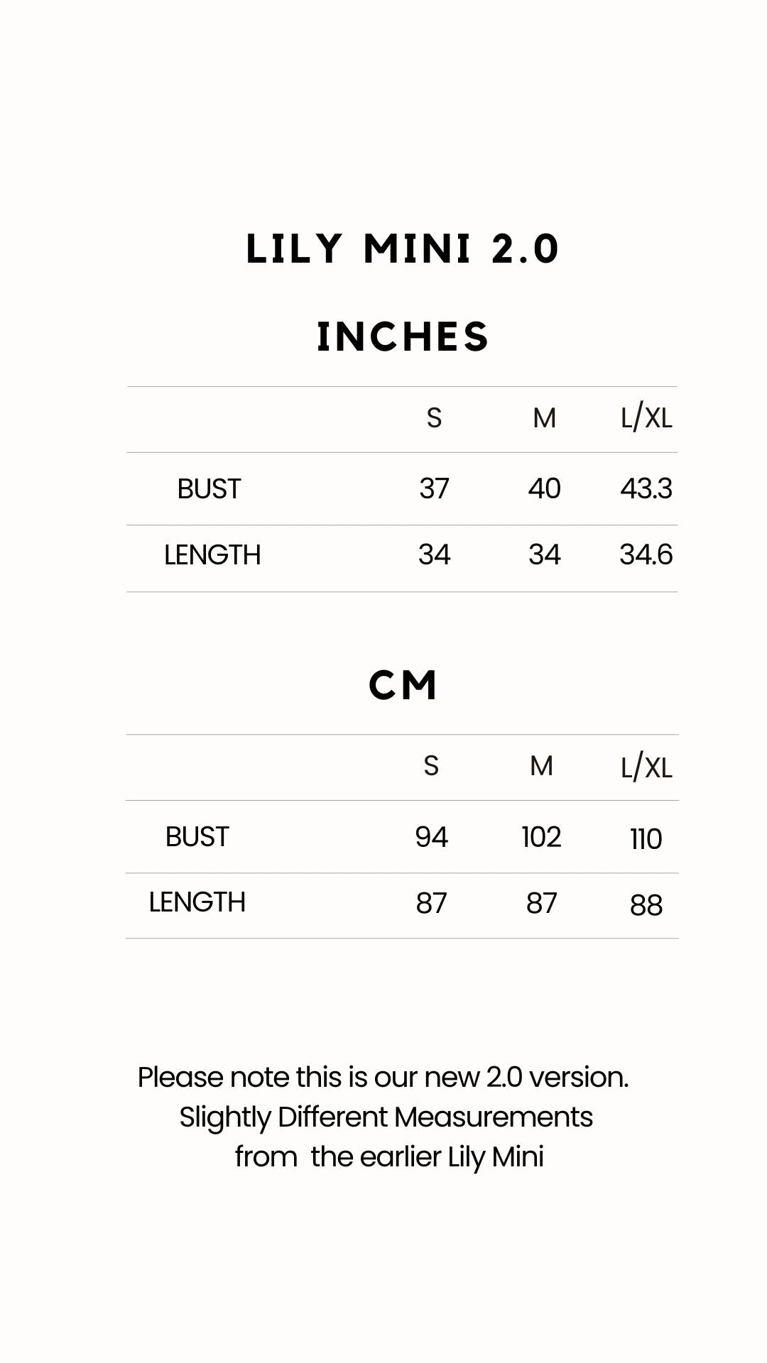 Artful House Lily Mini 2.0 Dress Size Chart