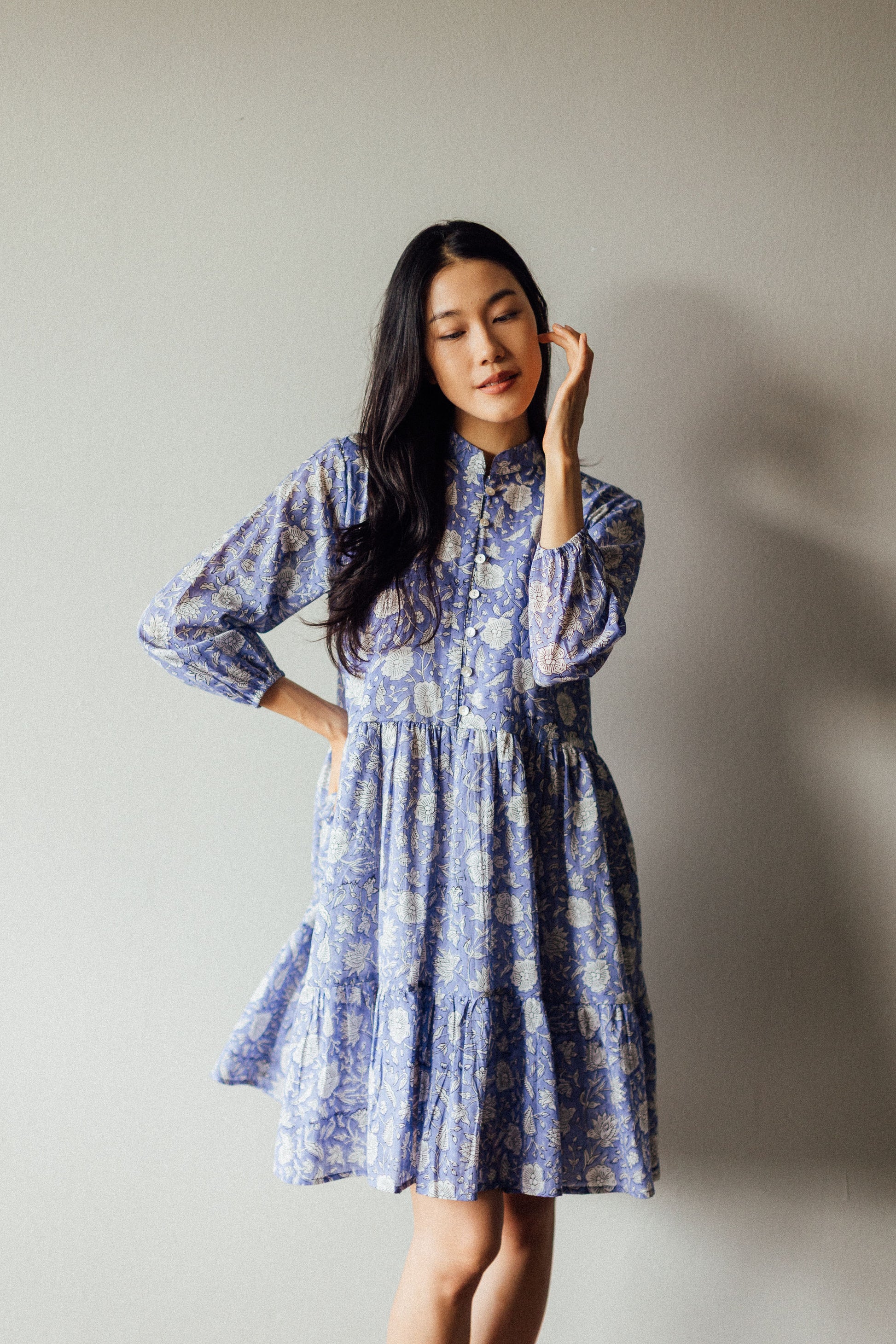 Artful House Short Cotton Dress Lavender Blue. Cand be worn without belt