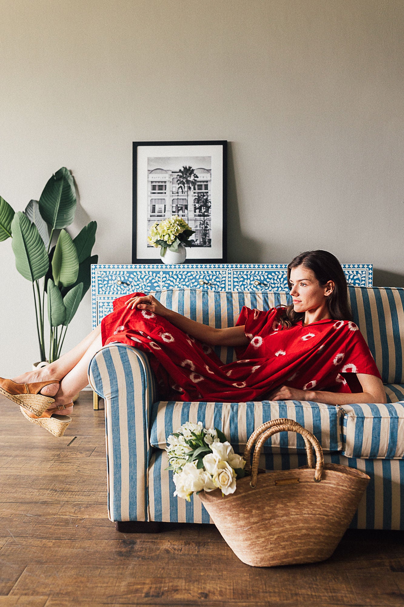 Artful House Red Circle Ikat Kaftan Dress