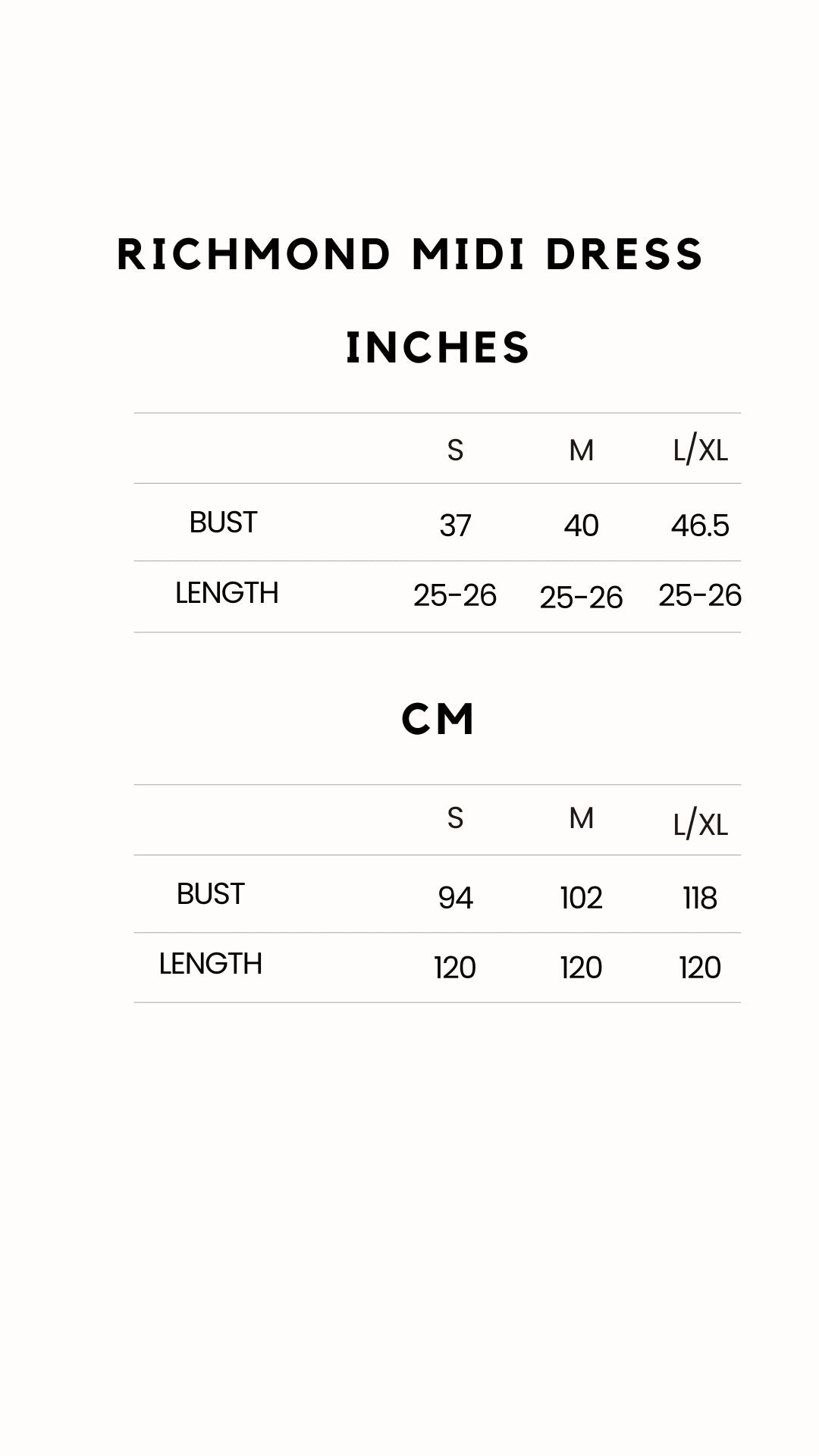 Cotton Midi Size Chart