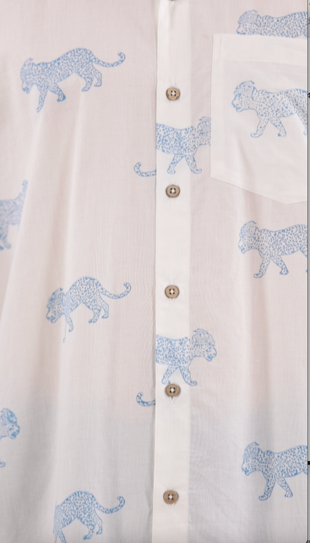 King Leopard Print Men’s Cotton Shirt Blue