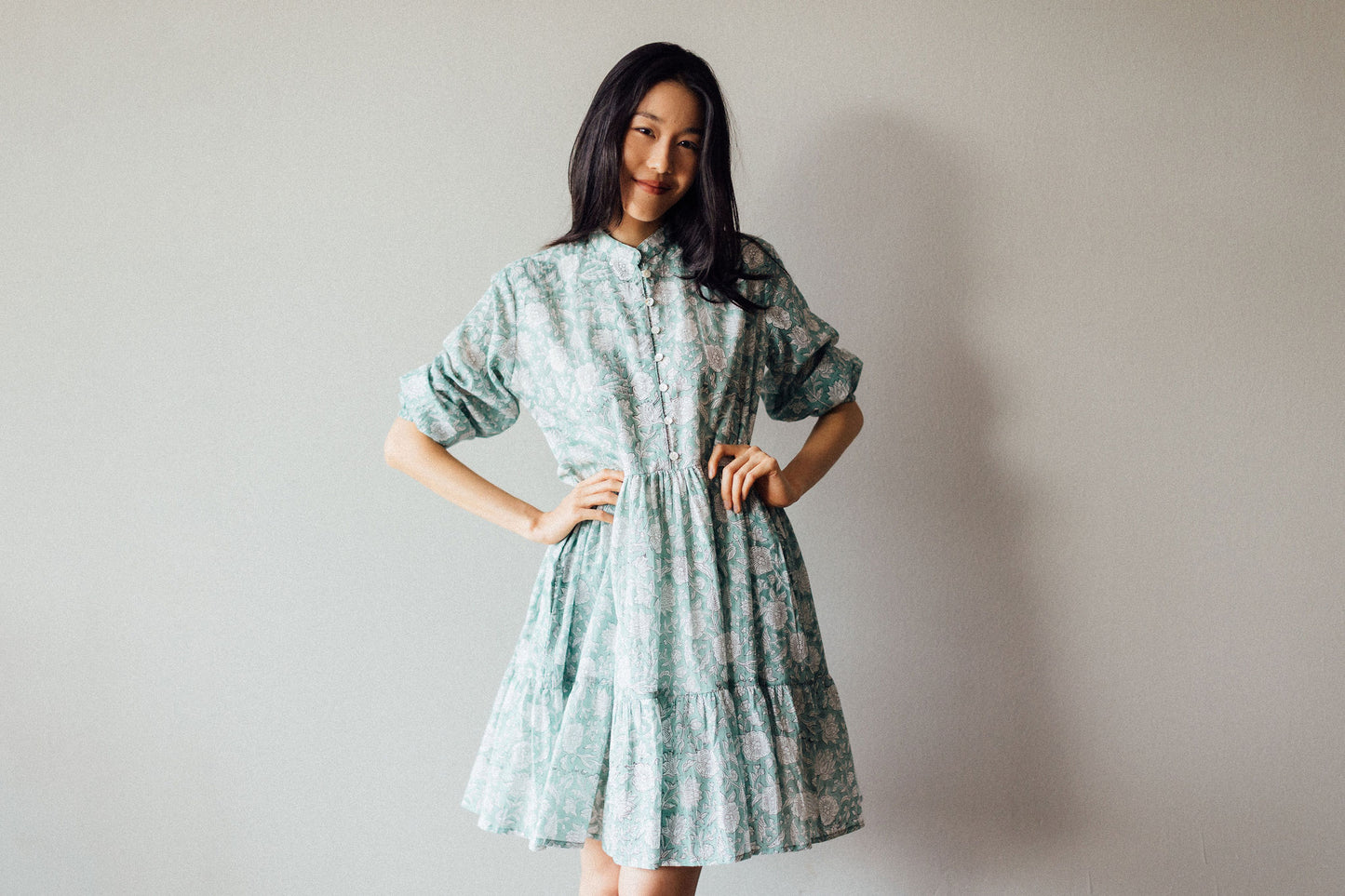 Short Cotton Dress Hand Printed by artisans in India.