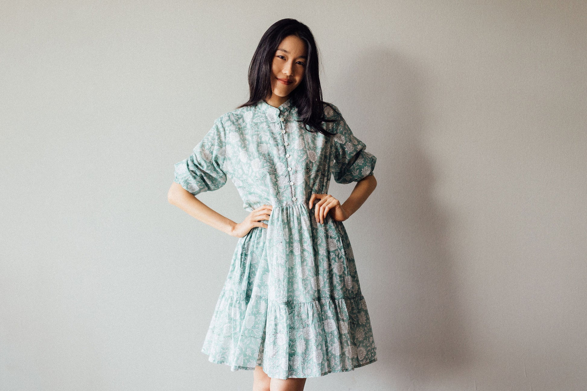 Short Cotton Dress Hand Printed by artisans in India.