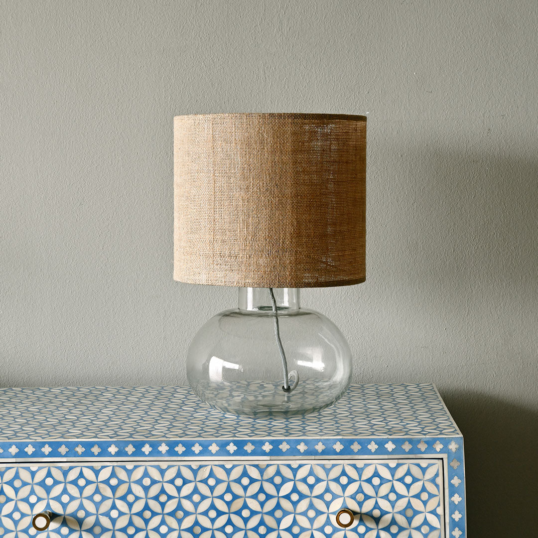 Victoria Clear Bowl Glass Lamp with Drum Shade