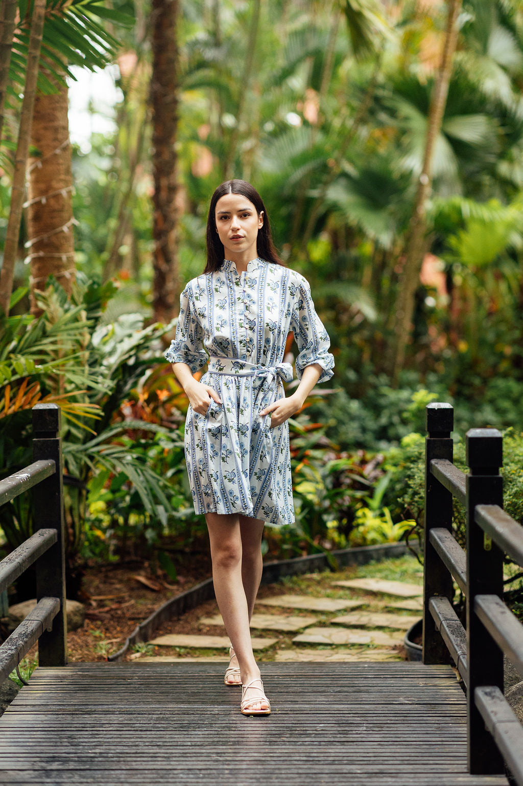 Block printed mini dress ships to singapore australia Hong Kong New Zealan