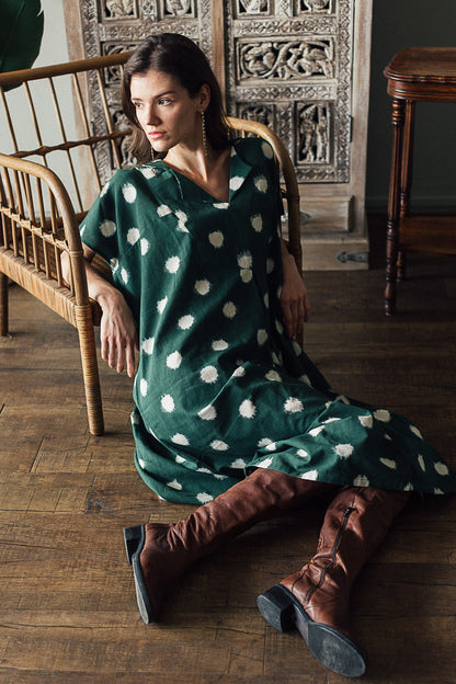 Pine Green Ikat Dot Dress