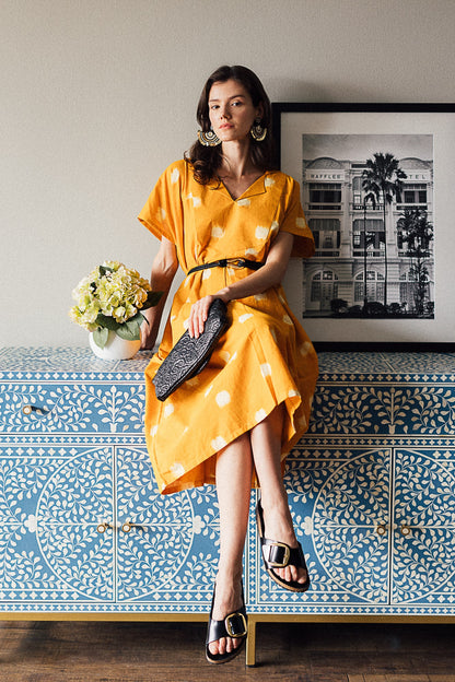 Turmeric Dot Ikat Dress