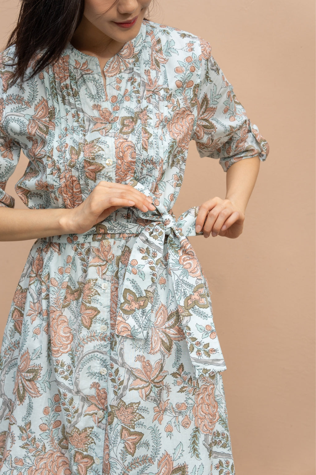 Block printed Dress with belt ships to singapore, australia and Hong Kong