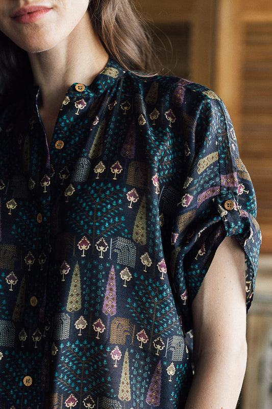 Black Cypress Indian Print Summer Silk Bella Shirt