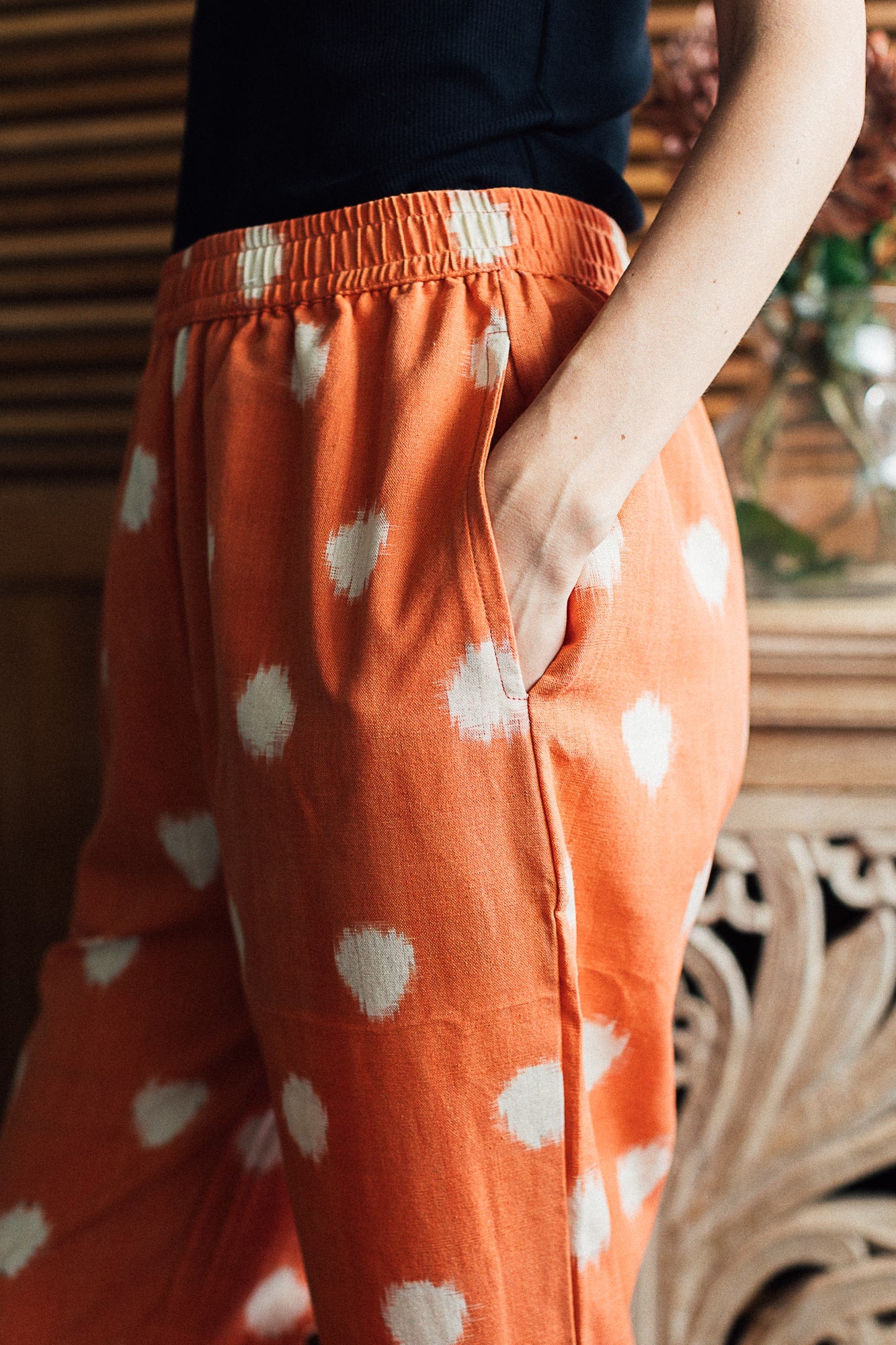 Peach Ikat Dot Trouser