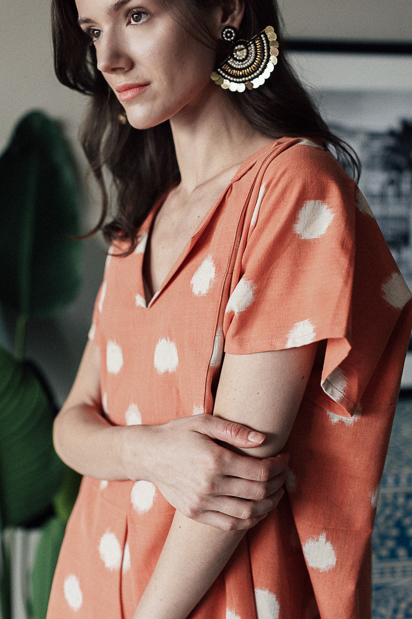 Peach Ikat Dot Dress