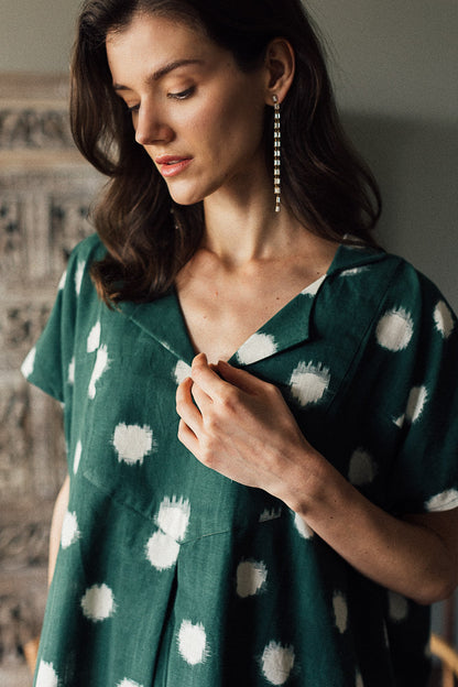 Pine Green Ikat Dot Dress