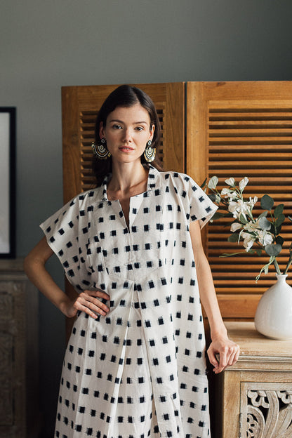 White and Black Square Ikat Dress