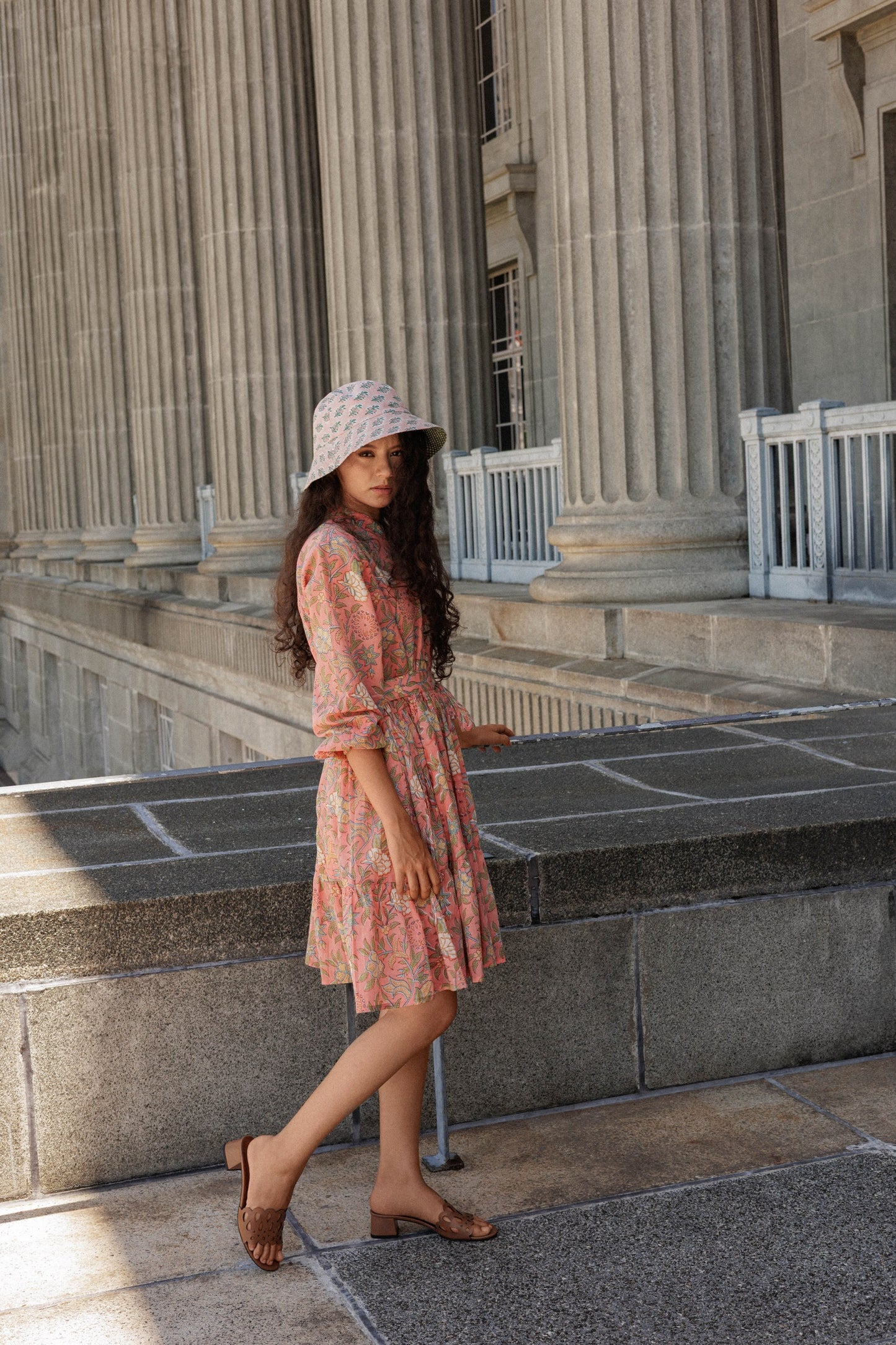 Jaipur Pink FloralBlock Print  Bucket Hat
