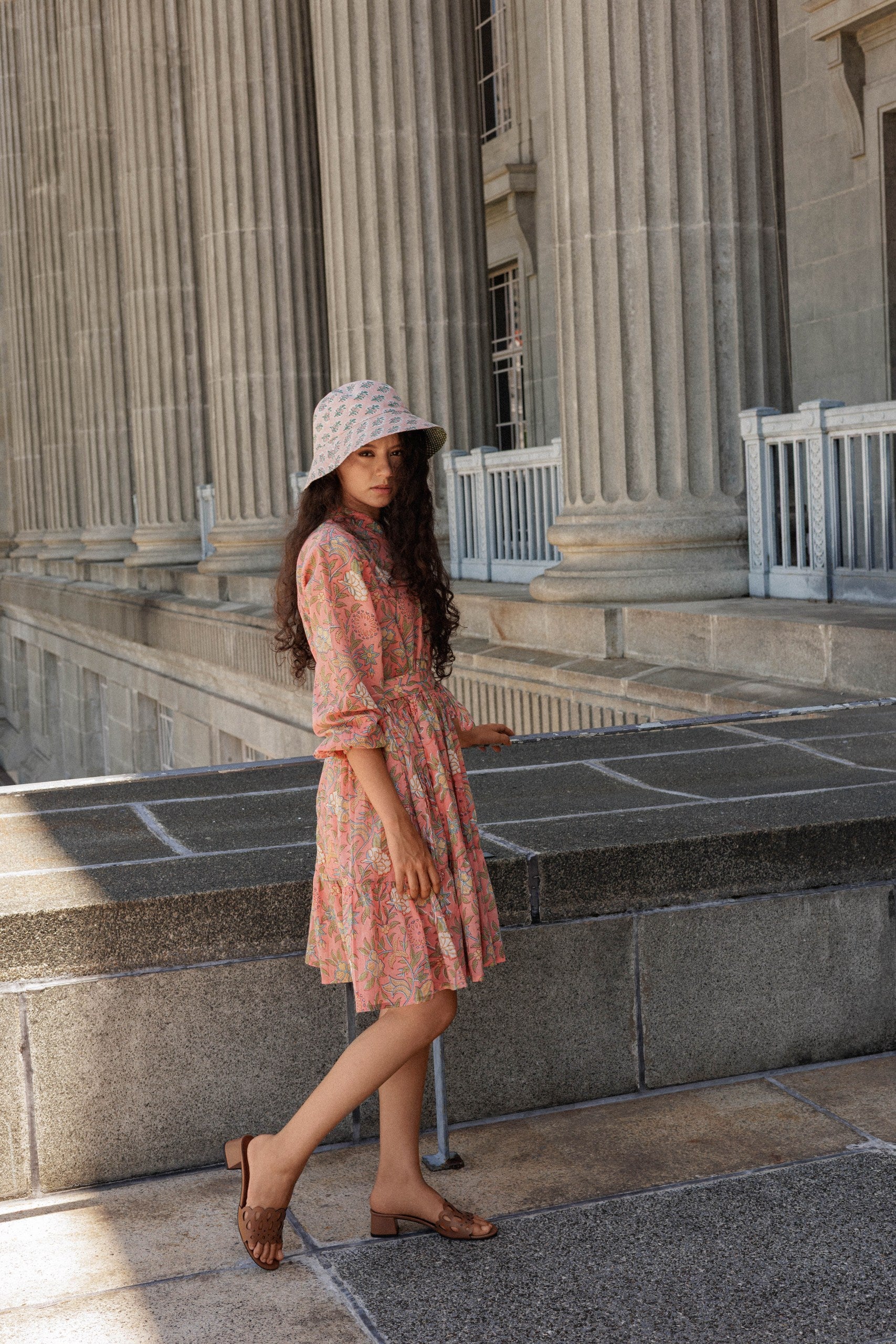 Jaipur Pink FloralBlock Print  Bucket Hat