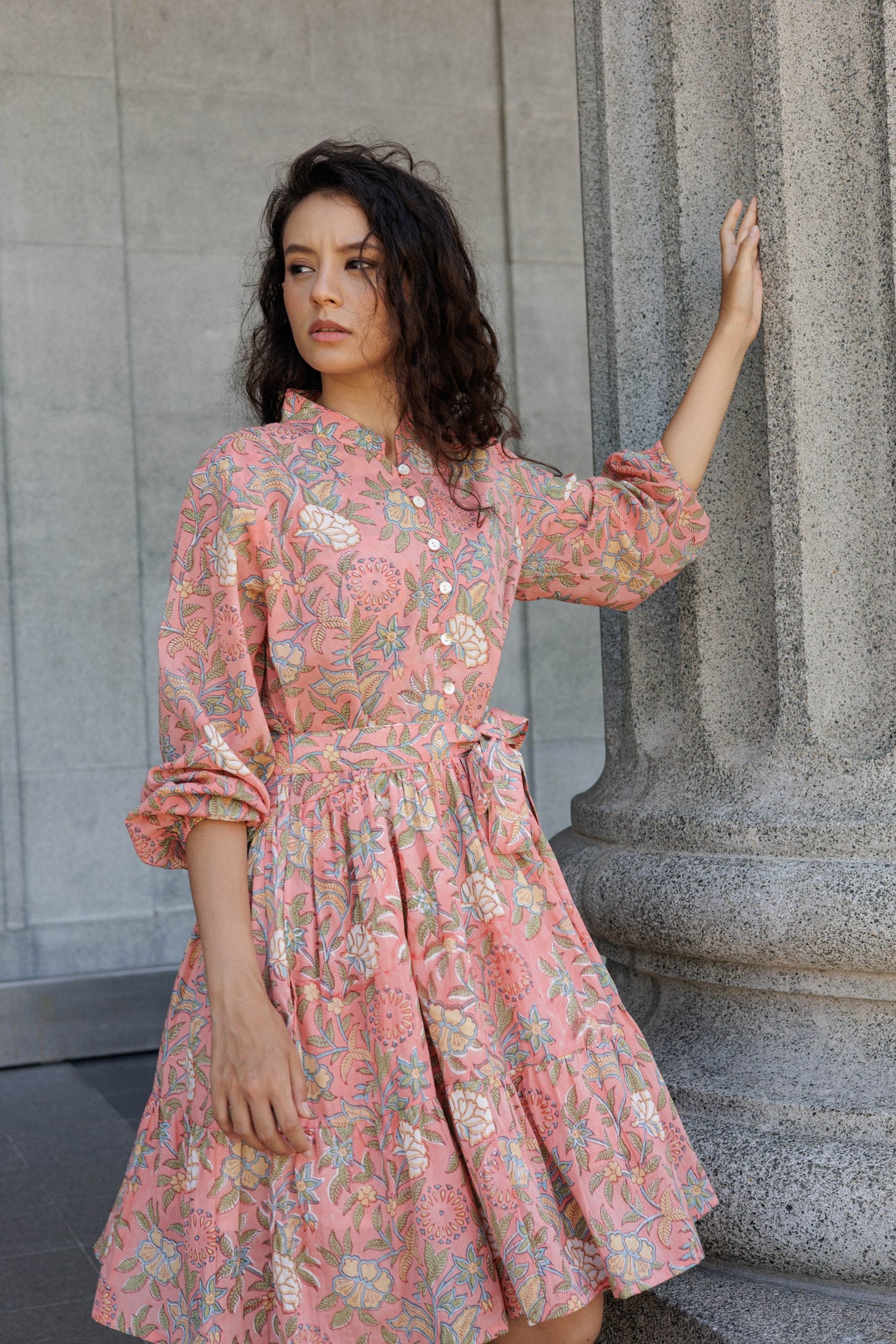 Lily Mini Short Cotton Dress - Saffron