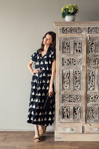 Black and White Triangle Ikat Dress