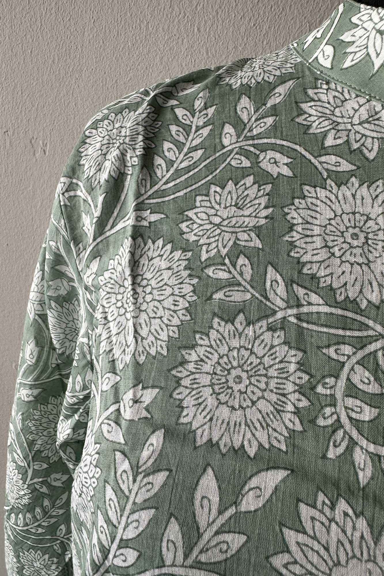 Pale Green Floral Pattern Indian Cotton Dress