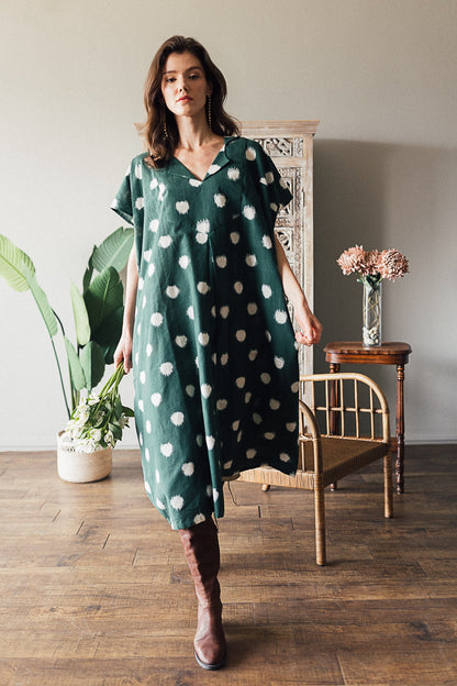 Pine Green Ikat Dot Dress