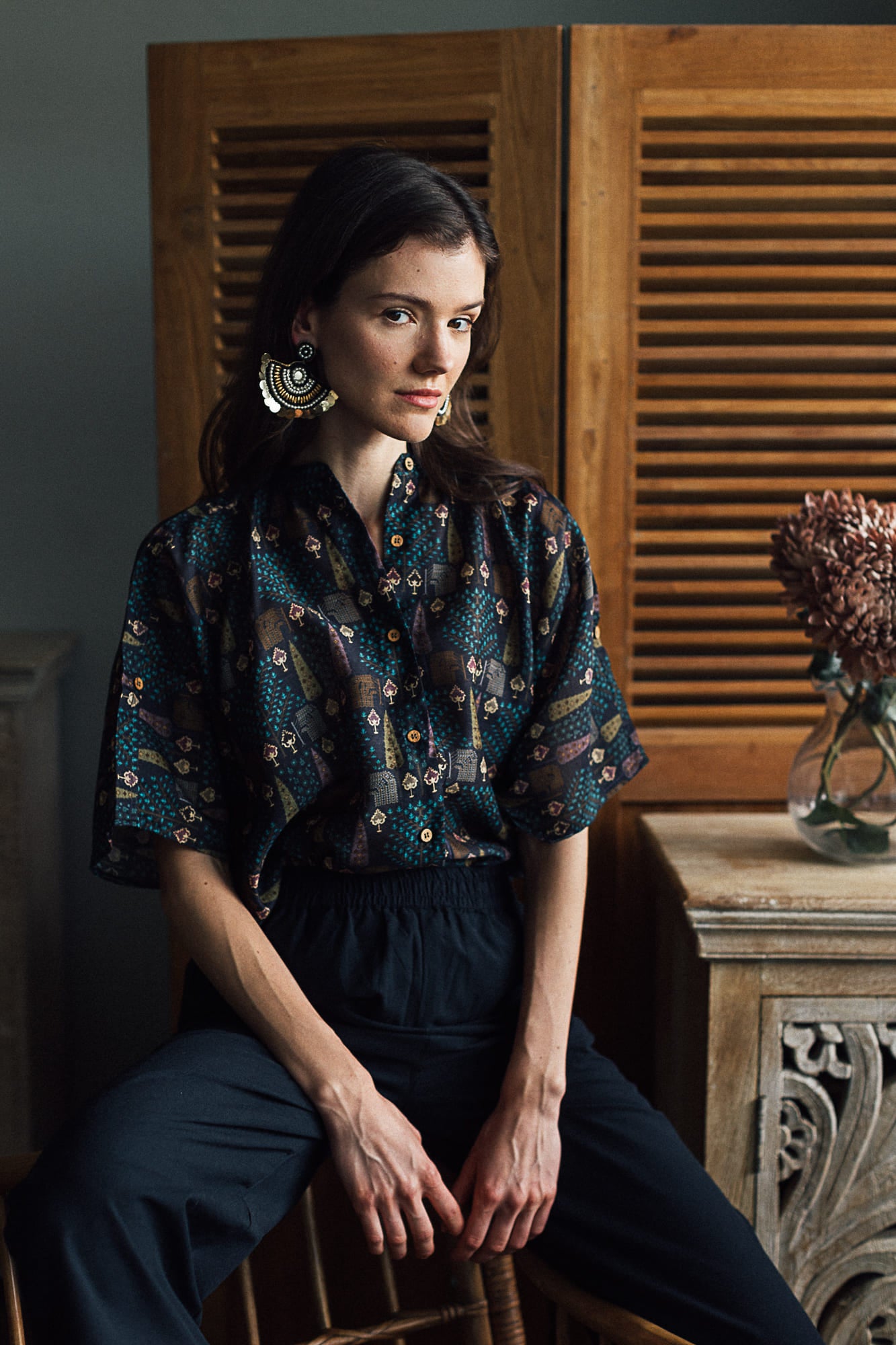 Black Cypress Indian Print Summer Silk Bella Shirt