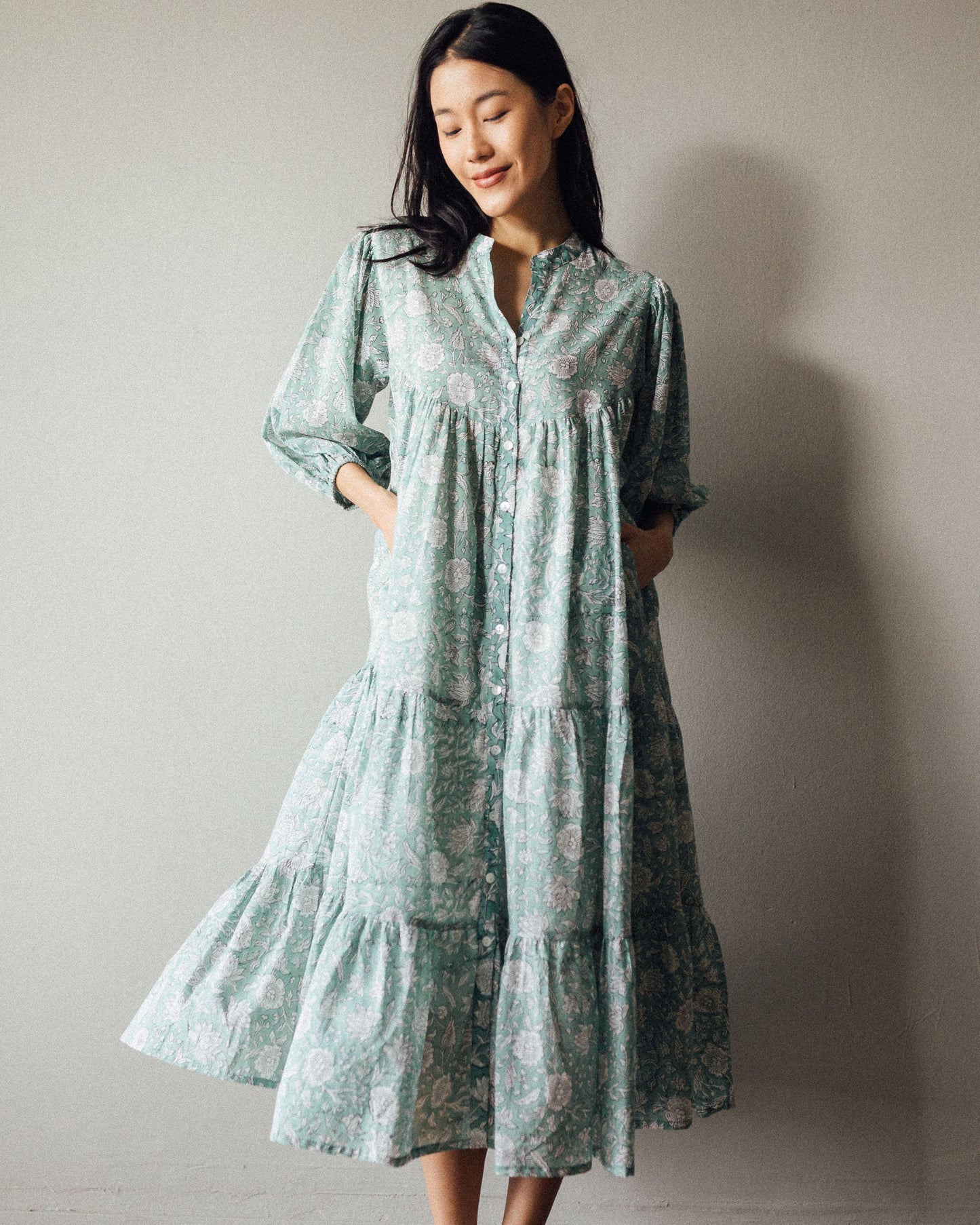 Shop online Artful House Bali Tiered Midi Dress in Sea Green